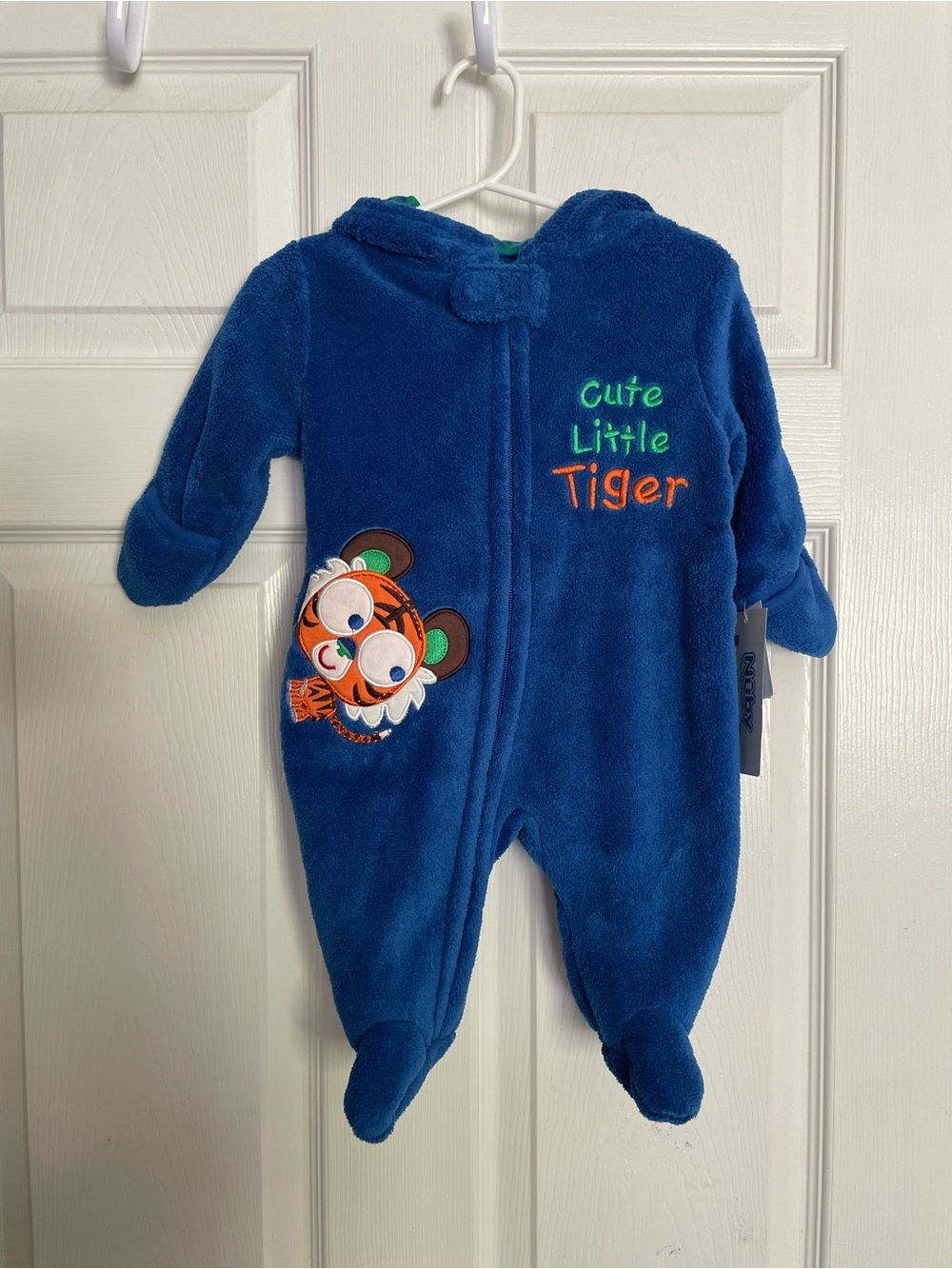 NWT Nuby 3-6 Months Baby Cute Little Tiger Plush Footed One-Piece Blue